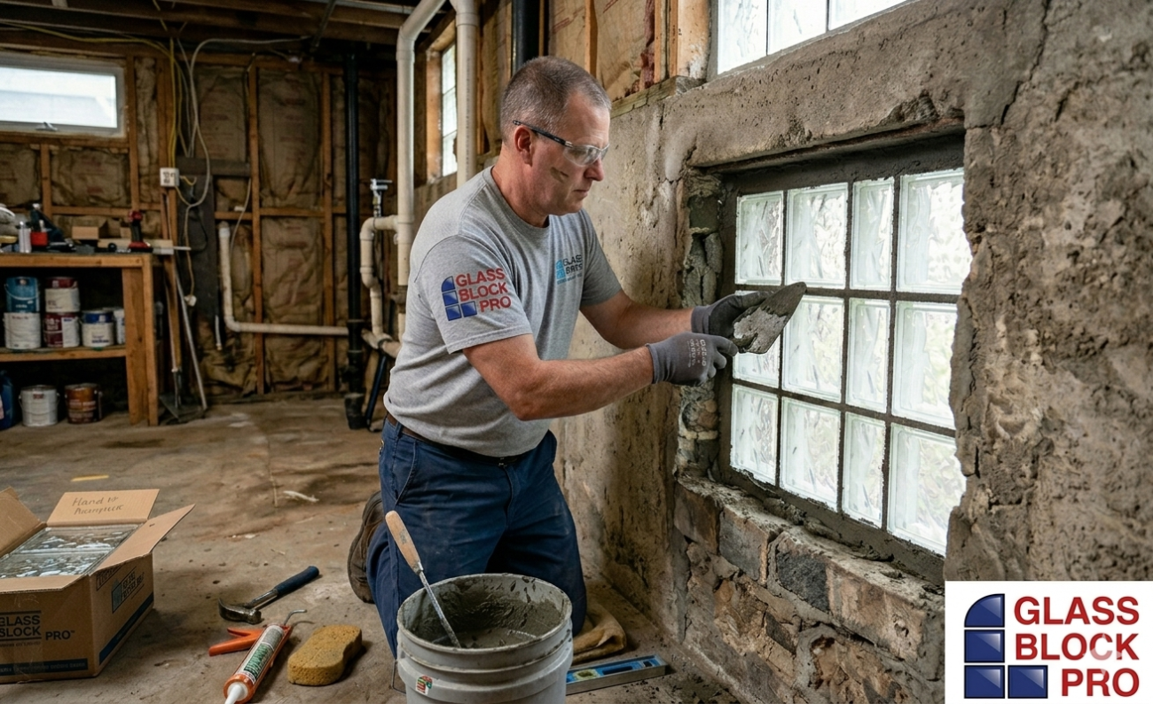 glass block basement window installation